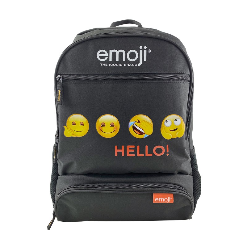 Ghiozdan emoji clasic Hello Pigna, pentru gimnaziu, negru