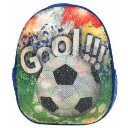 Ghiozdan gradinita, tematica fotbal, bretele reglabile, paiete reversibile