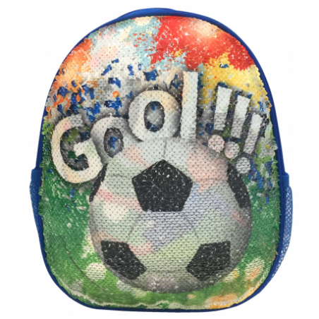 Ghiozdan gradinita, tematica fotbal, bretele reglabile, paiete reversibile