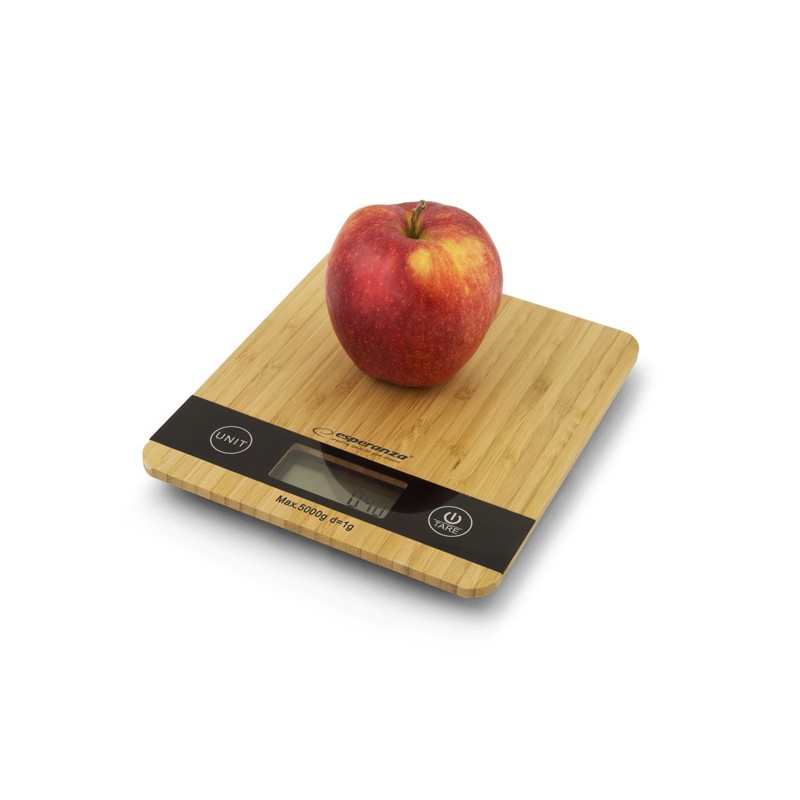 Cantar de bucatarie Esperanza Bambus, afisaj LCD, functie tara, indicator baterie descarcata, 21,8 x 18,8cm, maro