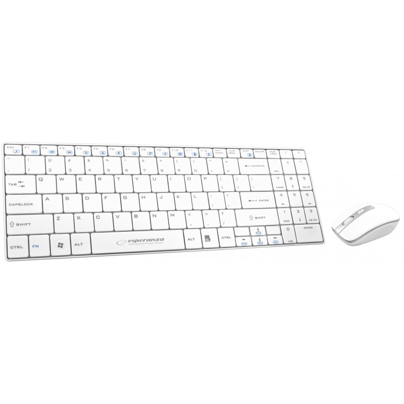 Kit tastatura si mouse Bluetooth 2,4Ghz Esperanza Liberty, USB, 4 butoane, 800/1200/1600dpi, alb