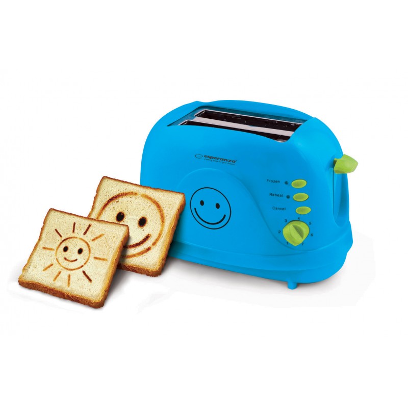 Prajitor paine 3 in 1 Esperanza Smiley, 750W, 7 nivele, 50 Hz, 220-240V, 27,5 x 16,5 x 18,5 cm, albastru