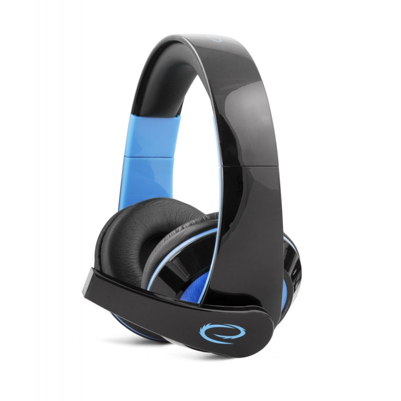 Casti stereo cu microfon incorporat, control volum, pentru gaming, banda reglabila, perne urechi piele sintetica, negru/albastru