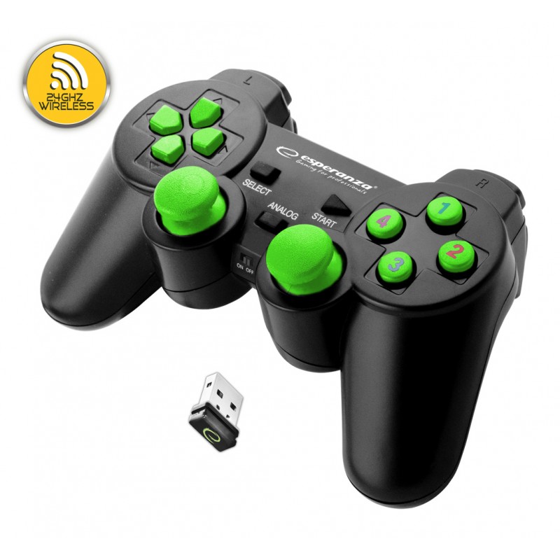 Controller wireless 2.4Ghz PS3/PC Esperanza Gladiator, USB, 12 butoane, negru/verde