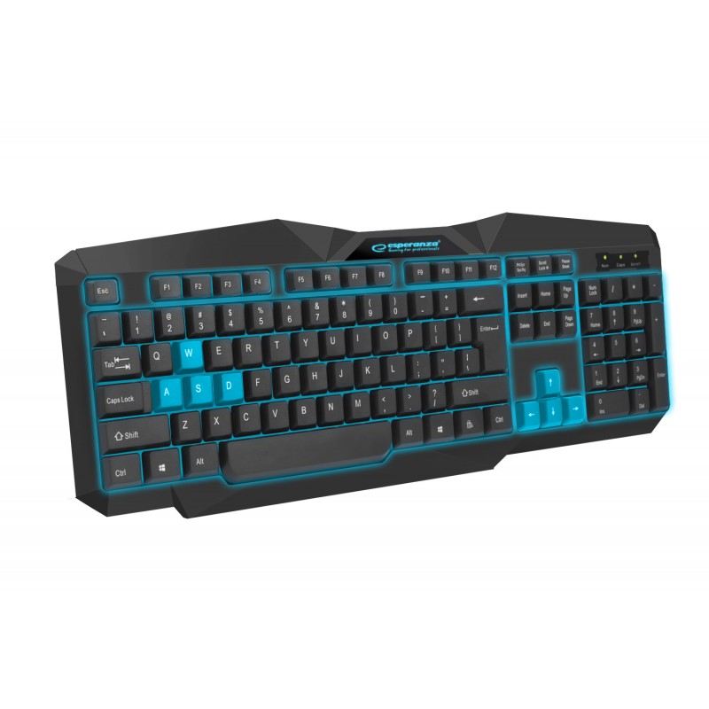Tastatura gaming cu fir Esperanza Tirions, USB, iluminare led, 10mA, 5V/0,25V, 45 x 17,5 x 26 cm, negru/albastru
