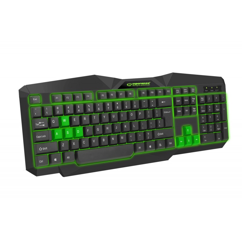 Tastatura gaming cu fir Esperanza Tirions, USB, iluminare led, 10mA, 5V/0,25V, 45 x 17,5 x 26 cm, negru/verde