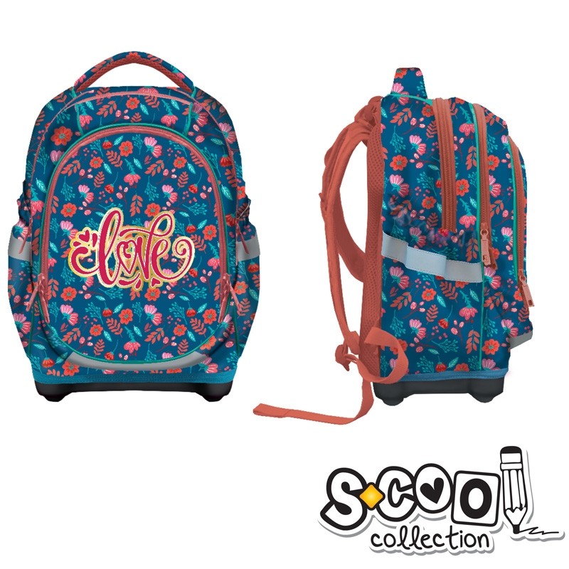 Ghiozdan anatomic LOVE, imprimeu floral colorat, compartimentat, 42 cm, S-COOL