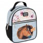 Ghiozdan gradinita Horse, compartimentat, imprimeu flori roz, maner transport, inaltime 24 cm