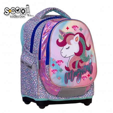 Ghiozdan Magical Unicorn, 3 fermoare, baza din spuma EVA, culori multiple