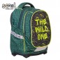 Ghiozdan The wild one, imprimeu colorat, 3 fermoare, buzunare laterale, verde