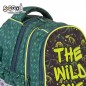 Ghiozdan The wild one, imprimeu colorat, 3 fermoare, buzunare laterale, verde