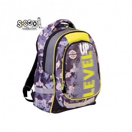 Ghiozdan scolar, Level Up, model unisex, 3 fermoare, insertii reflectorizante