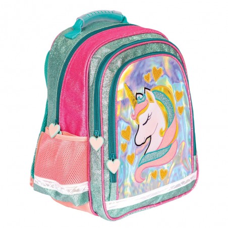 Ghiozdan ergonomic UNICORN, spate anatomic, buretat, inchidere cu fermoar, cusaturi triple, 38 x 29 x 13.5 cm