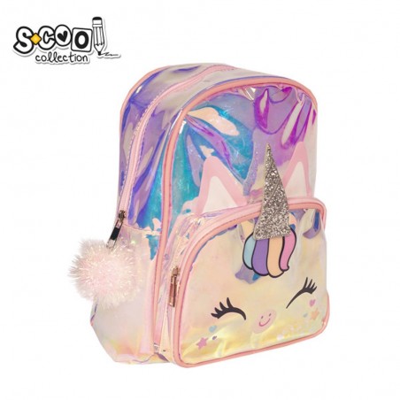 Ghiozdan gradinita transparent, imprimeu unicorn, bretele reglabile, PVC, 30 cm