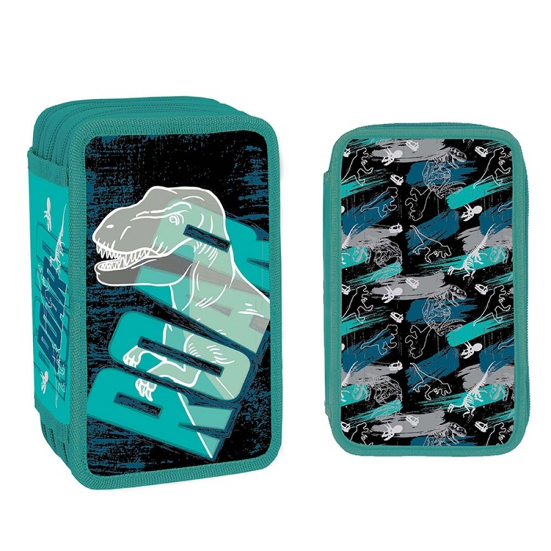 Penar baieti, imprimeu dinozauri, echipat, 3 compartimente spatioase cu fermoar, dreptunghiular