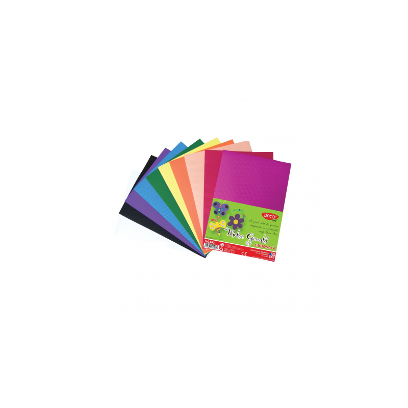 Hartie gumata embosata, set 10 coli, format A4, diferite culori