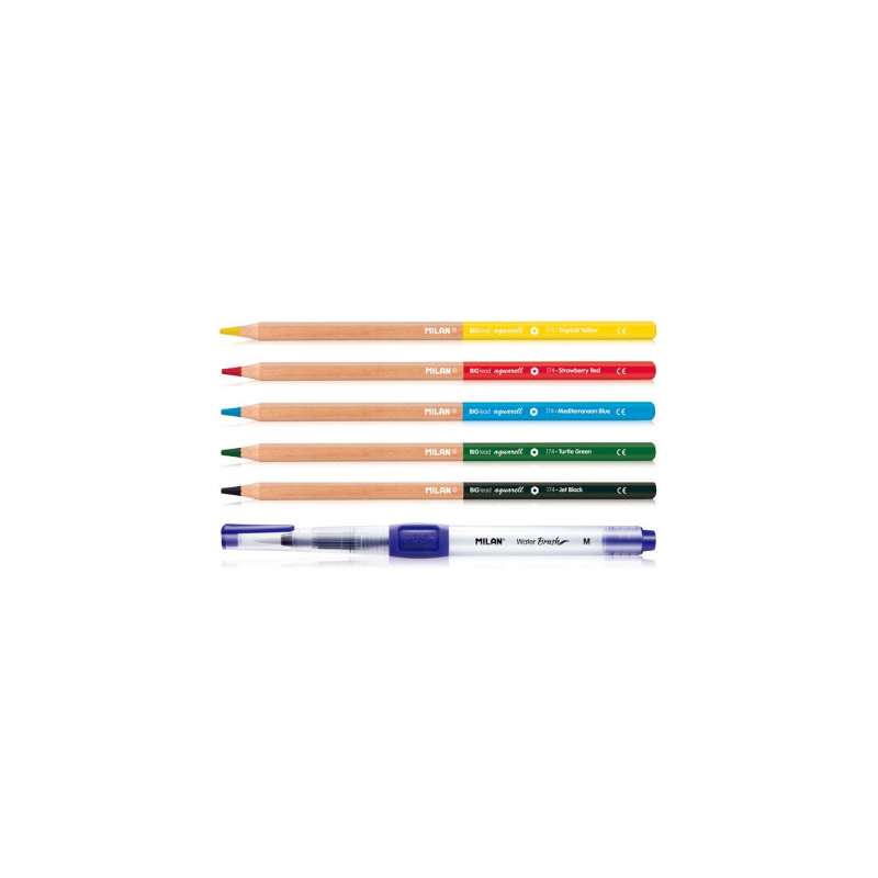 Set 5 creioane colorate acuarelabile, mina 3.5 mm, pensula rezervor 8 ml, 4 mm