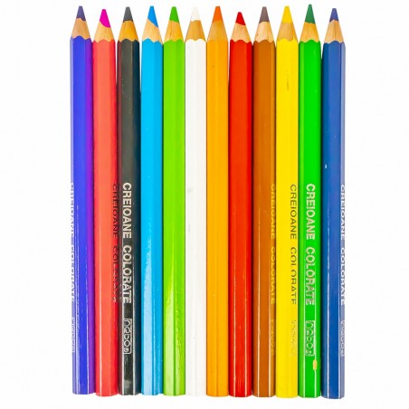 Creioane colorate Jumbo, pigmenti intensi, corp gros din lemn, ascutitoare inclusa, set 12 culori