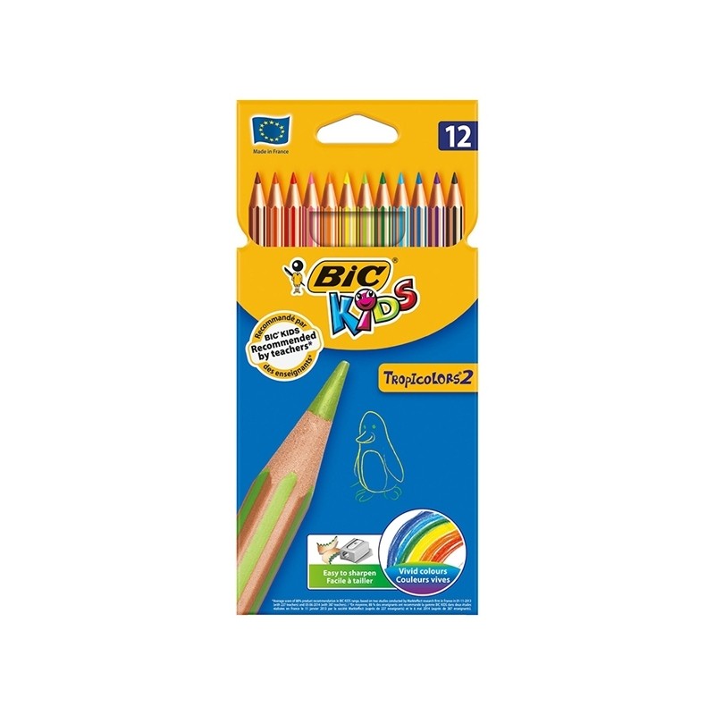 Creioane colorate Tropicolors, corp lacuit in culoarea scrierii, mina 3.2 mm, lemn, set 12 bucati