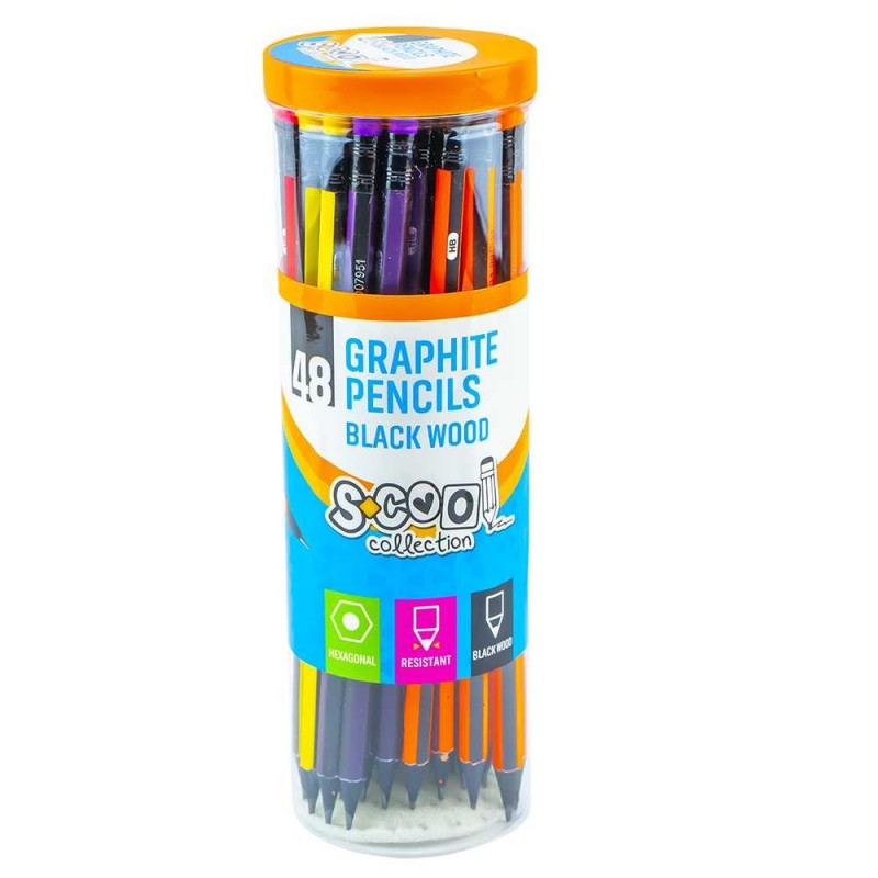 Creion grafit hexagonal, mina HB, radiera, lemn negru