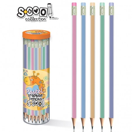 Creion grafit HB, cu radiera, pastel, 48 buc/cutie - S-COOL