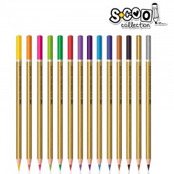 Set 14 creioane colorate, corp auriu, terminatii colorate, mina 3 mm, forma triunghiulara