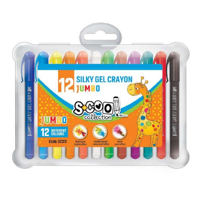 Set 12 creioane pastel Jumbo, lavabile, suport din plastic, 15.5 x 2.2 x 20 cm