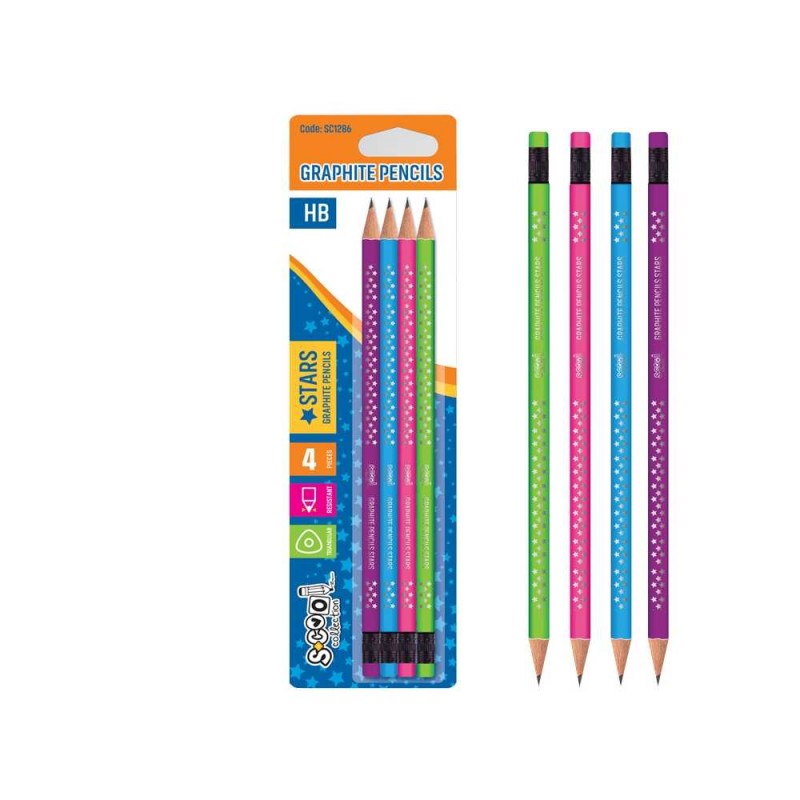 Creion grafit HB, Shining Star, forma triunghiulara, set 4 culori