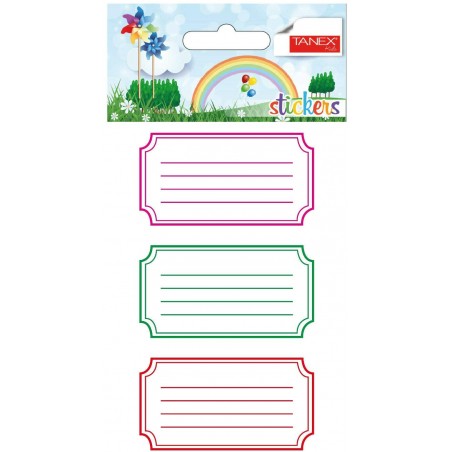 Set 12 etichete scolare colorate, autoadezive, dimensiune 4.1x8 cm