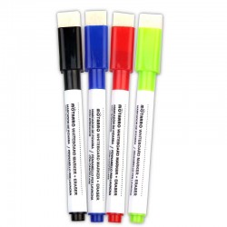 Set 4 markere pentru whiteboard, cu burete pentru sters, capac magnetic, varf 2 mm