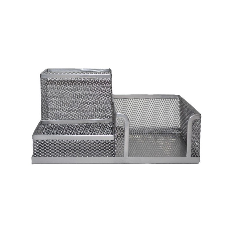 Suport metalic pentru birou, 3 compartimente, 10x10x20 cm, argintiu