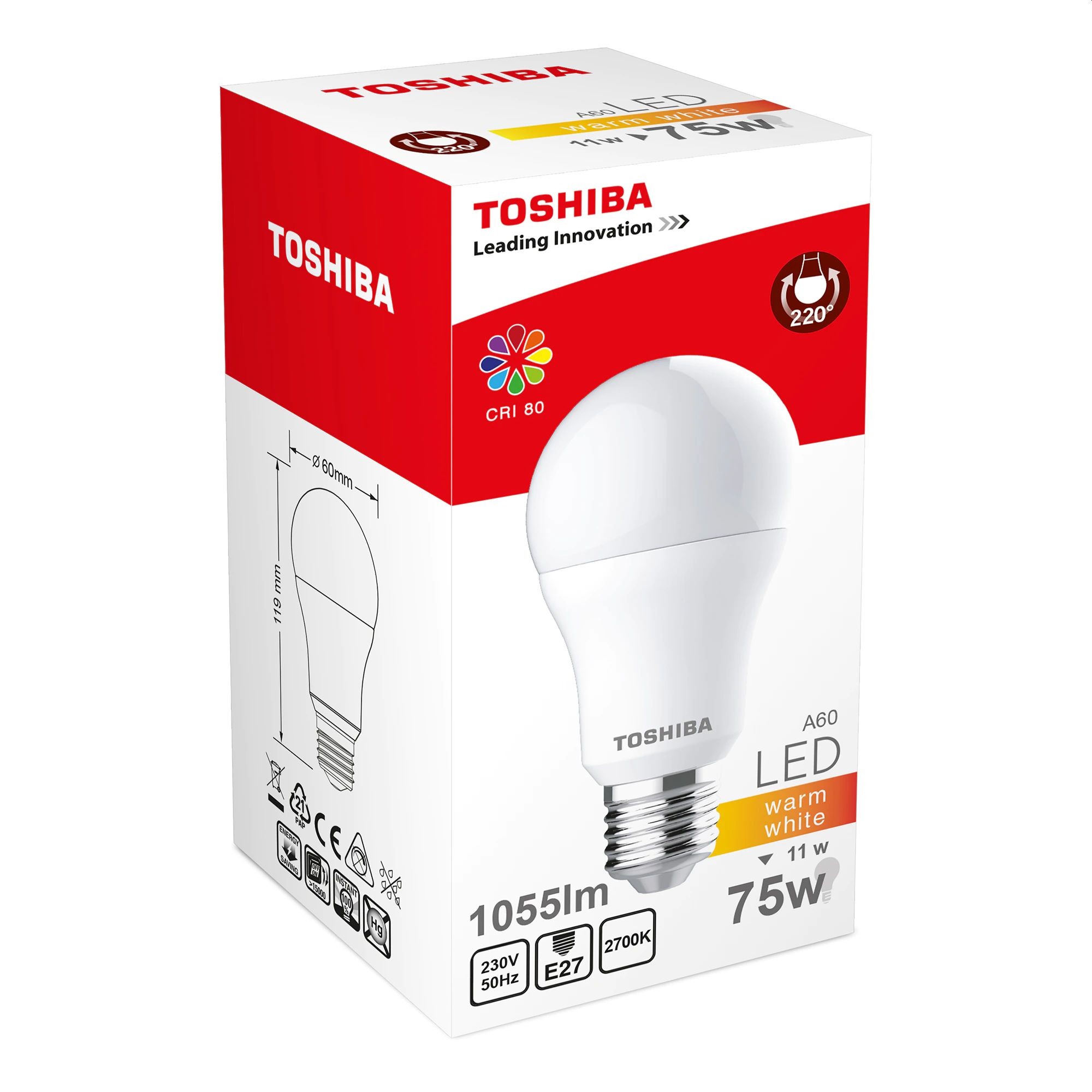 Tactile sense bang academic Bec LED cu lumina rece, putere 11W, soclu E27, Toshiba
