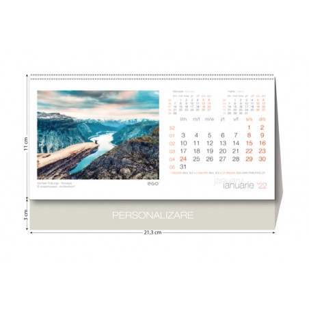 Calendar de birou, diverse peisaje, imprimare fata verso, 130 g/mp, 12 file, 21.3 x 11 cm