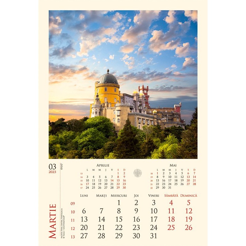 Calendar de perete, model castel, 13 file, spira metalica, 33 x 48 cm
