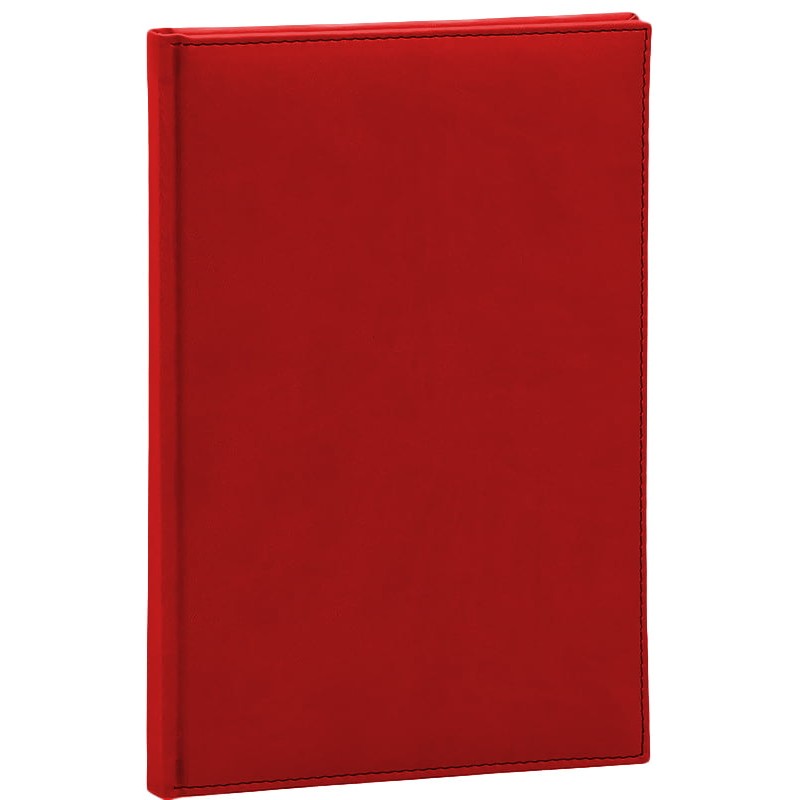 Agenda A5, datata, semn de carte, 144 pagini dictando, coperti buretate, rosie