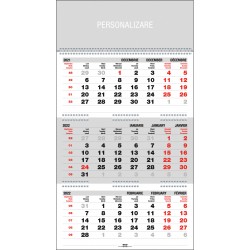 Calendar de perete triptic, personalizabil, 12 file, hartie offset 90 g/mp, gri, 33 x 48 cm