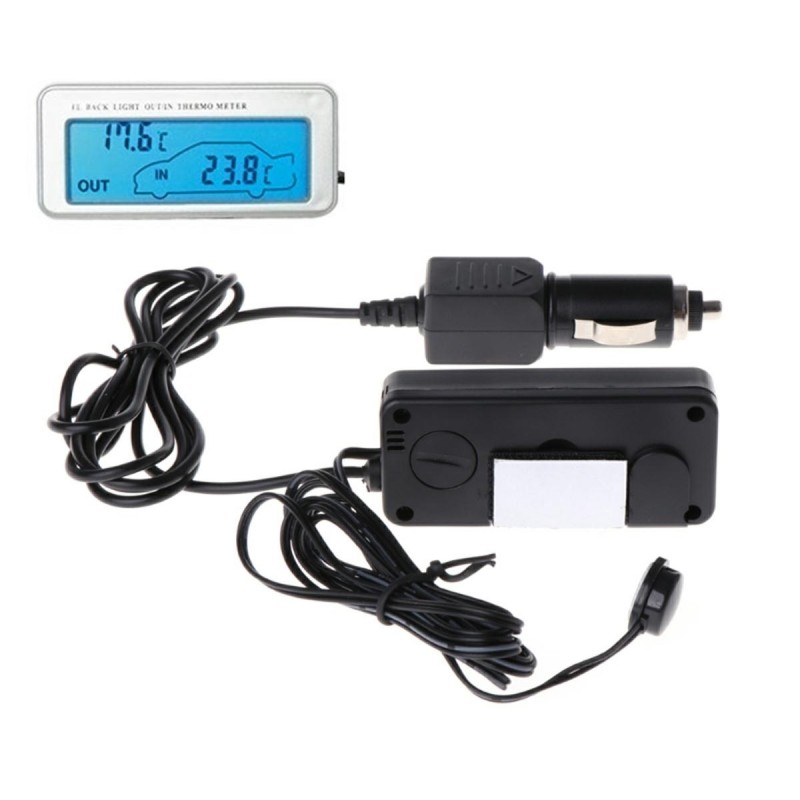 Termometru electronic auto, afisaj LCD, lungime cablu: 1,5m, 2 senzori, 75 mm x 35 mm x 15 mm, negru