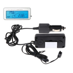 Termometru electronic auto, afisaj LCD, lungime cablu: 1,5m, 2 senzori, 75 mm x 35 mm x 15 mm, negru