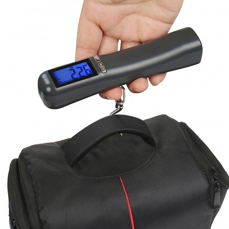 Cantar electronic portabil, sarcina maxima: 40 kg, afisaj LCD, functie hold, functie tara, 14 x 3 cm, negru