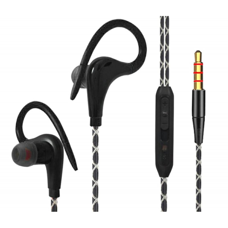 Casti sport in-ear cu fir, carlig prindere, IPX5, microfon incorporat, 20-22kHz, 96-3dB, 16Ω, negru