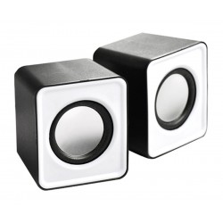 Mini boxe stereo 2.0, 6W, 30Hz - 20Khz, 4Ω, 80dB, 182g, 7 x 6 x 4,5cm, negru/alb