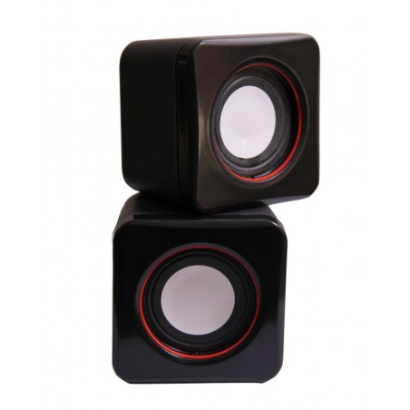 Mini boxe stereo 2.0, 6W, 30Hz - 20Khz, 4Ω, 80dB, 182g, 7,5 x 6 x 5,5cm, negru/rosu