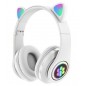 Casti audio wireless RGB pisica, radio FM incorporat, microSD, intrare USB, bluetooth 5.0, 50Hz-20kHz, 108dB, 16Ω, alb
