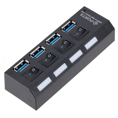 Hub USB cu comutatoare, 4 porturi, 16,5 x 3,5 m x 2,1cm, negru