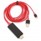 Cablu HDMI - MHL - Lightning, 19 pini, USB 2.0, full HD, rosu/negru