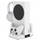 Suport incarcare doua controlere Xbox si casti, model multifunctional 4 in 1, 2 ventilatoare racire, indicator LED, cablu USB