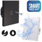 Intrerupator dublu, 3-300W, lumina LED, IP45, sticla securizata, negru