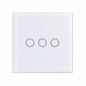 Intrerupator triplu, comutator tactil LED, IP45, sticla securizata, 86 x 86 x 35 mm, alb Intrerupator triplu, comutator tactil LED, IP45, sticla securizata, 86 x 86 x 35 mm, alb