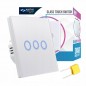 Intrerupator triplu, comutator tactil LED, IP45, sticla securizata, 86 x 86 x 35 mm, alb Intrerupator triplu, comutator tactil LED, IP45, sticla securizata, 86 x 86 x 35 mm, alb