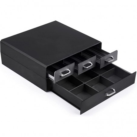 Organizator capsule cafea, 4 sertare depozitare, 2 nivele, negru, RESIGILAT
